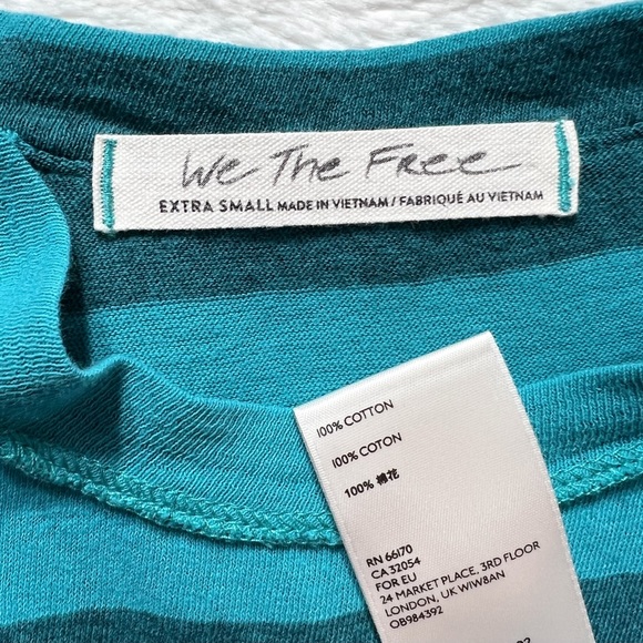 Free People Twist Knot Cutout Teal Blue Striped Sleeveless Crew Neck Tank Top - Picture 8 of 9